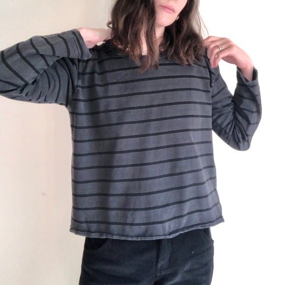 Boxy cotton stripe long sleeve crop - Picture 9 of 15